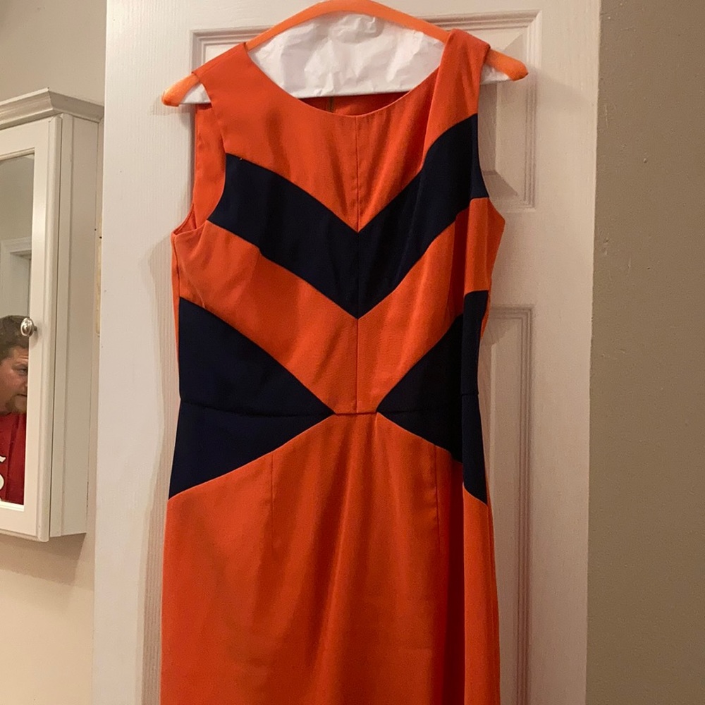 Orange & navy color block dress